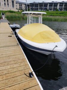 Boat Tent for a Yellow and White Color Boat
